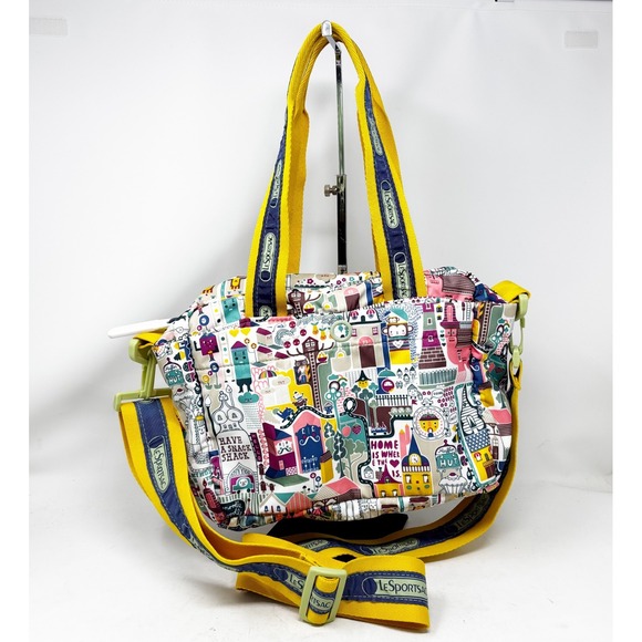 LeSportsac Artist in Residence Tote Bag Colorful Town Print Double Strap Zip Top - Picture 1 of 14